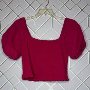 Universal Thread Vibrant Pink Puff Sleeve Crop Top Medium